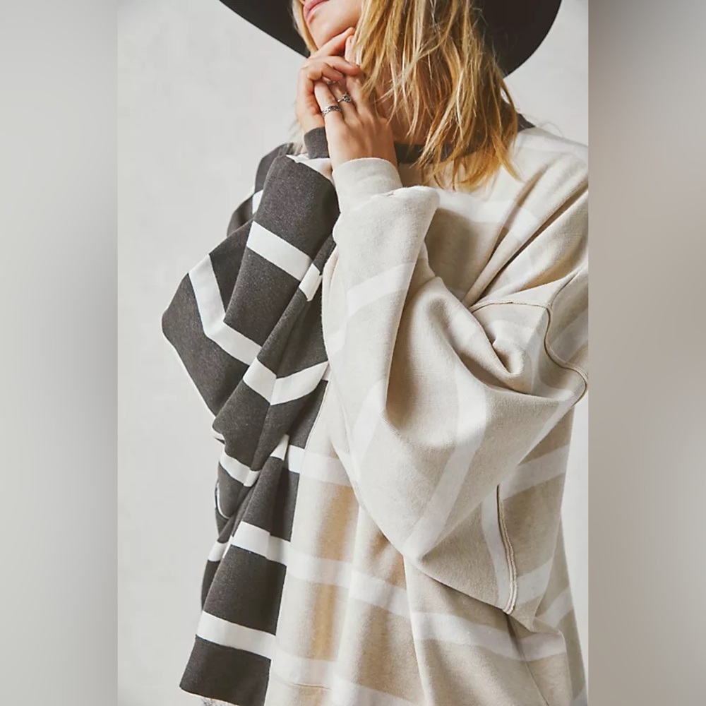 Free People Uptown Stripe Crewneck Pullover Sweater Oatmeal Combo Small - Picture 2 of 11